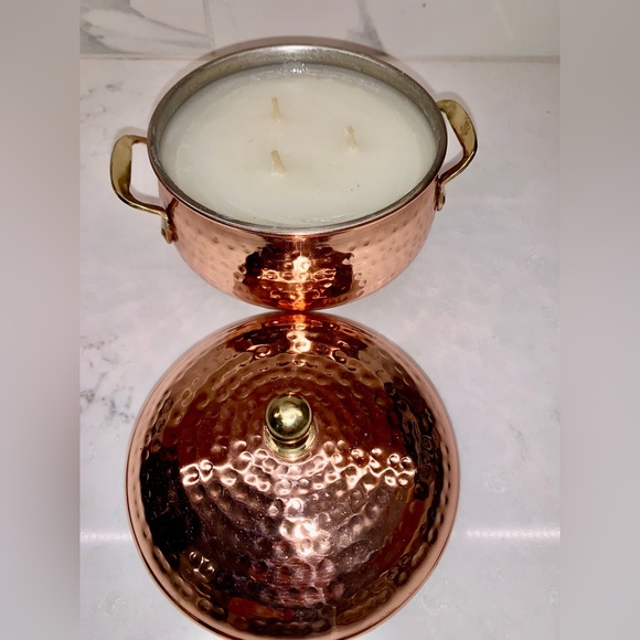 Thymes Simmered Cider Candle Copper Hammered Pot with Gold Accents - Picture 2 of 6
